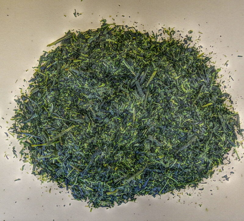 Te verde Fukamushi in primo piano